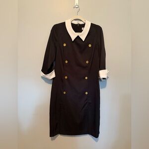 Striped Black Dress with White Collar and Gold Buttons - Shelby & Palmer